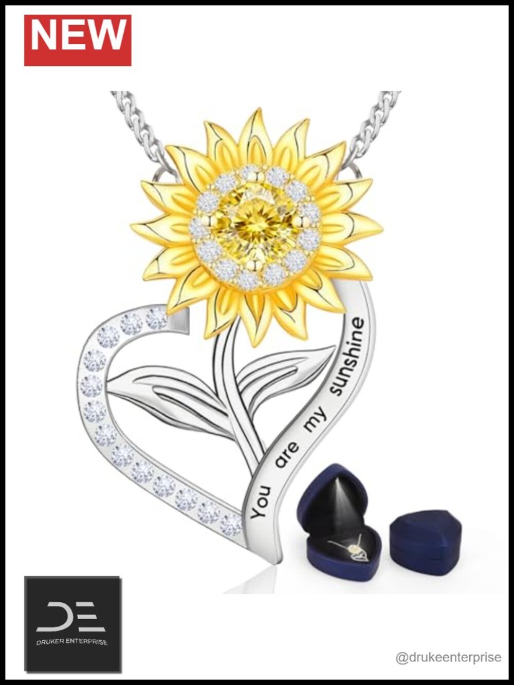 18K Gold Plated Sunflower Pendant Necklace for Women Sterling Silver Moissanite
